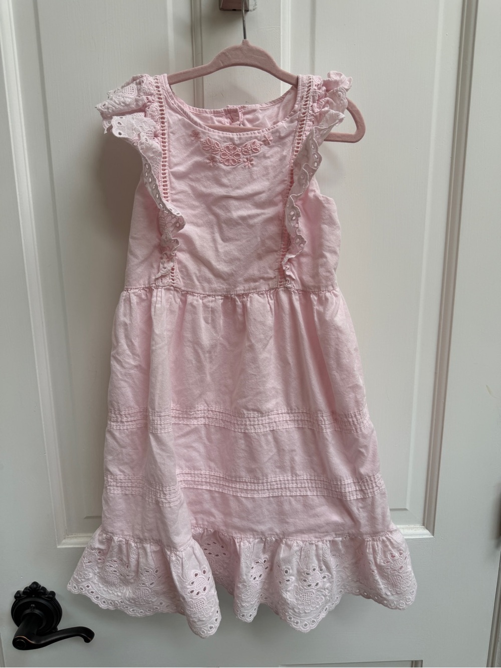Janie and Jack Girls 5 Light Pink Short Sleeve Eyelet Ruffle Dress